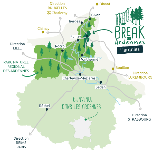 Plan de localisation de Break en Ardennes, gîtes à Hargnies (08)